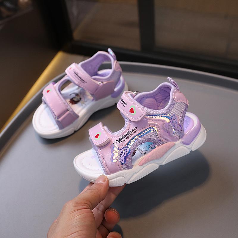 Girls sandals 2025 summer new children's beach shoes little girl cartoon shoes baby girl soft-soled princess shoes