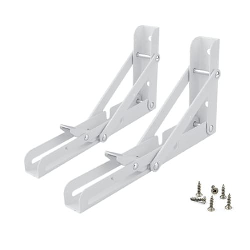 L-shaped folding shelf brackets, stainless steel brackets for wall-mounted or hanging shelves, 50kg load capacity, set of 2 (20cm, white)