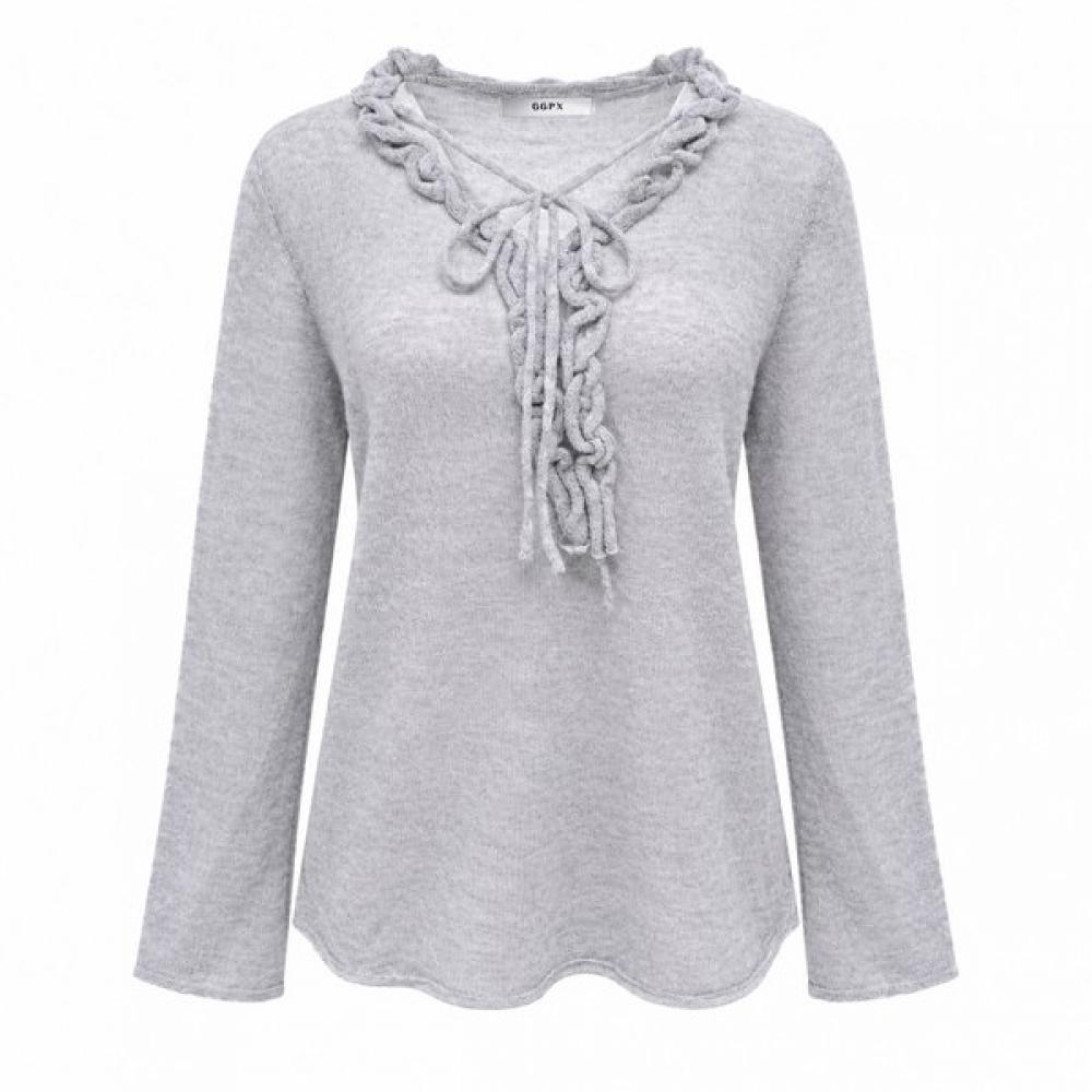 Ggpx New York Frill V Neck Ribbon Silhouette Knit Gq9kp015f