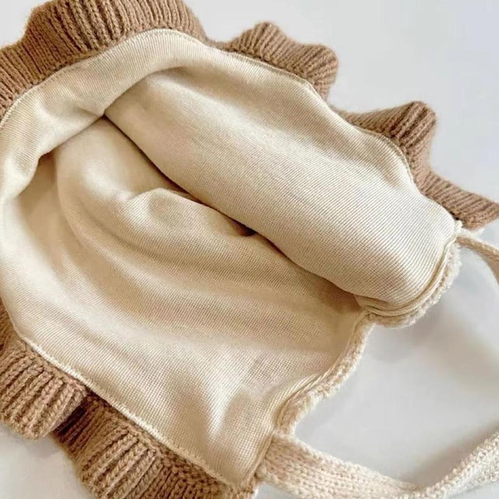 Urocza Czapka Zimowa dla Dziewczynki z Kokardką Miękka Dzianinowa z Falbanką Niemowlęca Ochrona Uszu Gruba Ciepła Wiatroodporna Czapka typu Beanie z Nausznikami dla Malucha