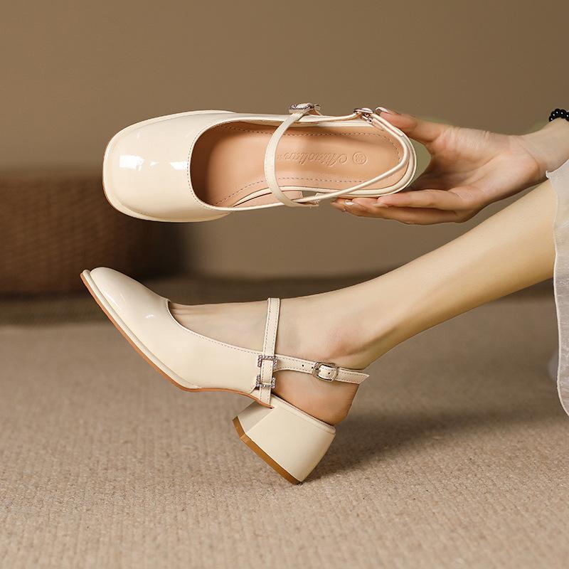 Mary Jane thick heel with single shoes women shallow mouth style college bag head sandals women