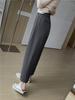 Women's 2024 Autumn Khaki Wide-Leg Suit Pants - Navy Blue, Loose, Straight, Nine-Point Length