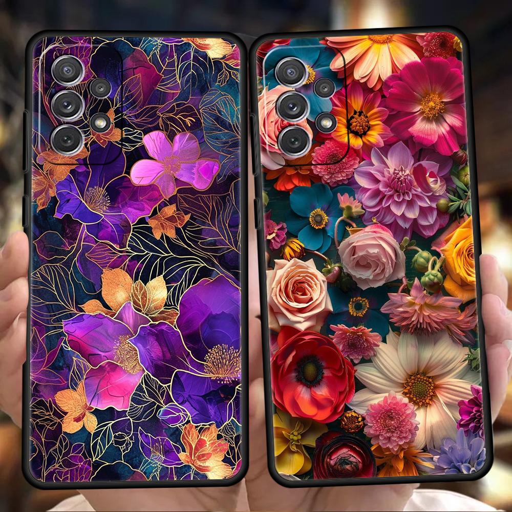 Colorful Flower Phone Case for Samsung Galaxy A55 A35 A15 A14 A25 A54 A51 A71 A72 A73 A32 A52 A52S A41 5G Silicone Shell Capas