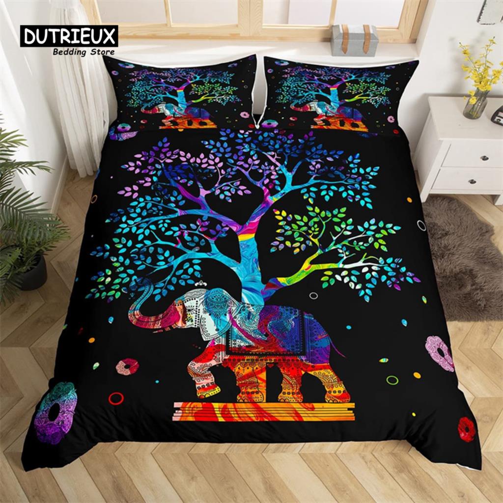 Comforter Elephant Feather Bohemian Mandala Bedding Set Single Twin King Microfiber Exotic Animal Tree Of Life Comforter