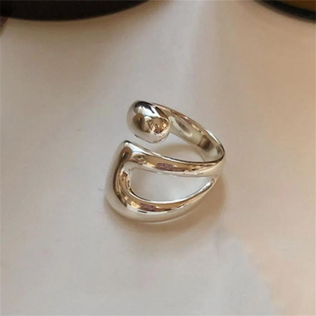 INS Minimalist Silver Color Irregular Wrinkled Surface Finger Rings Creative Geometric Punk Opening Ring for Women Girls Jewelry