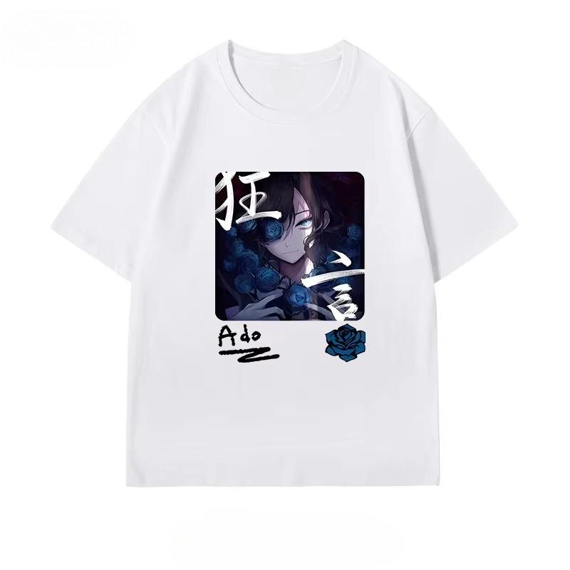 Ado Graphic Print Autumn Pure Cotton Men's and Women's T-shirt Short Sleeve Street Fashion Trend Clothing  Harajuku Kawaii