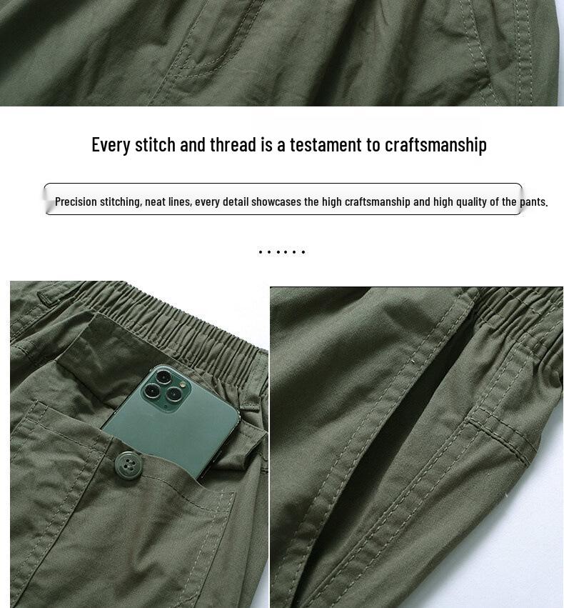 Spring & Autumn Multi-Pocket Loose Fit Casual Pants for Middle-Aged Men