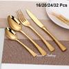 16/20/24/32 Pieces Gold Cutlery Set Stainless Steel Luxury Tableware Knife Fork Spoon Set Mirror Dinnerware Kitchen Utensils