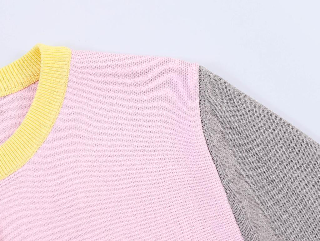 Spring 2026 Women's European & American Style Long Sleeve Color Block Knitwear