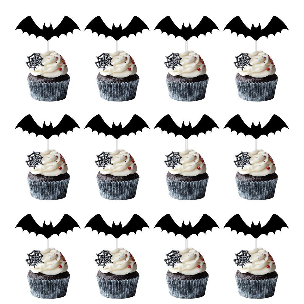 Party Cake Halloween Flags Set With Paper Bat Spider Figures Festive Decoration