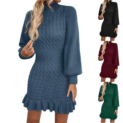 Women's Fashion Casual Knitted Waist Solid Color Dress