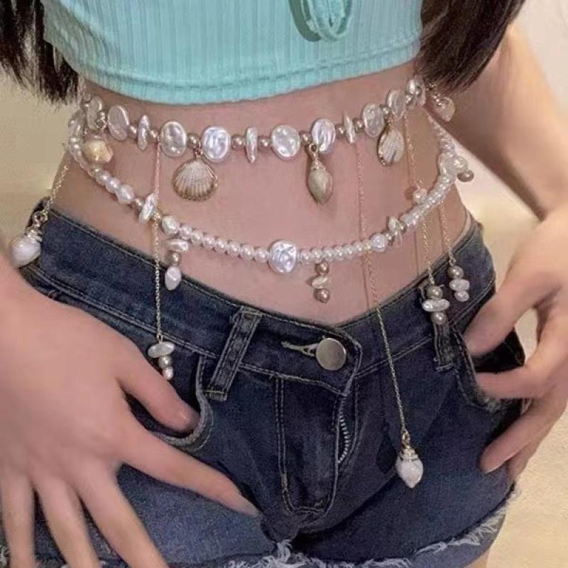 Beach Vacation Shell Waist Chain Layered Tassel Pearl Waist Decoration Waist Belt Body Chain Female Clothing Accessories