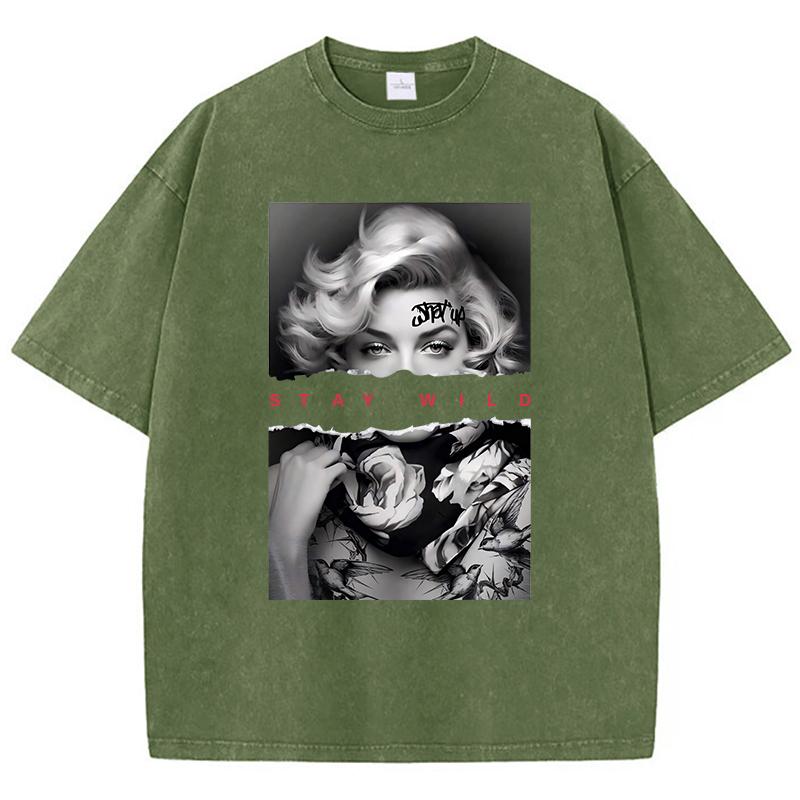 

Woman Cotton Washed TShirts AllMath Loose ONeck Short Sleeve European Style Fashion Portrait Print Tops Summer Female Clothes S