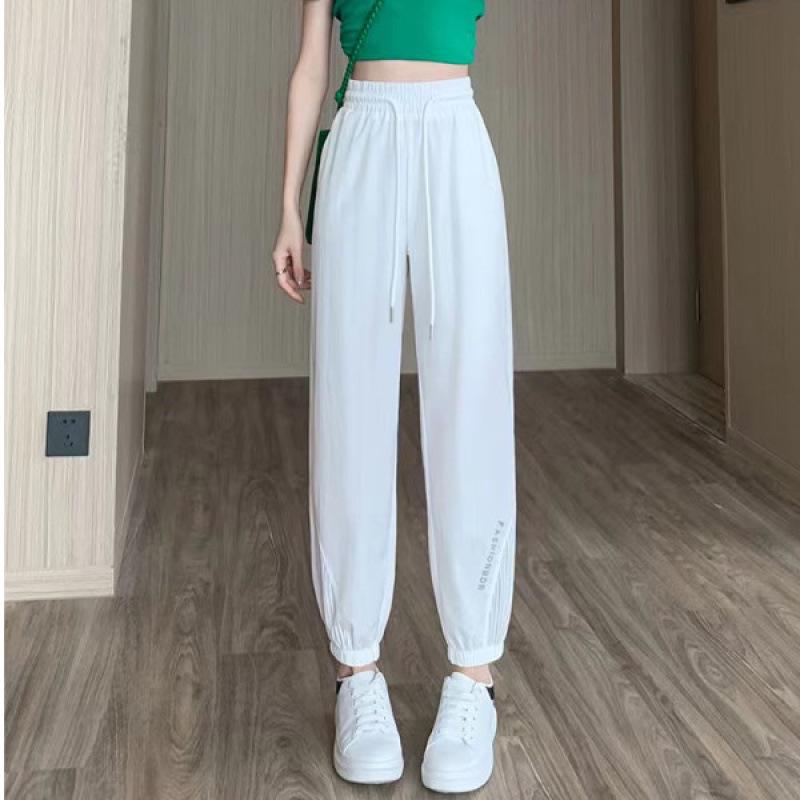 

Women s Summer Ice Silk Mesh Spliced Harem Pants, Sun Protection and Air Conditioned, Cropped Foot-Binding Style. 3XL