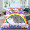 Lovely Hedgehog Duvet Cover Teens Full Runing Animals Bedding Set Modern Field Path Soft Cute Hedgehog Printed 3pcs Bedding Set