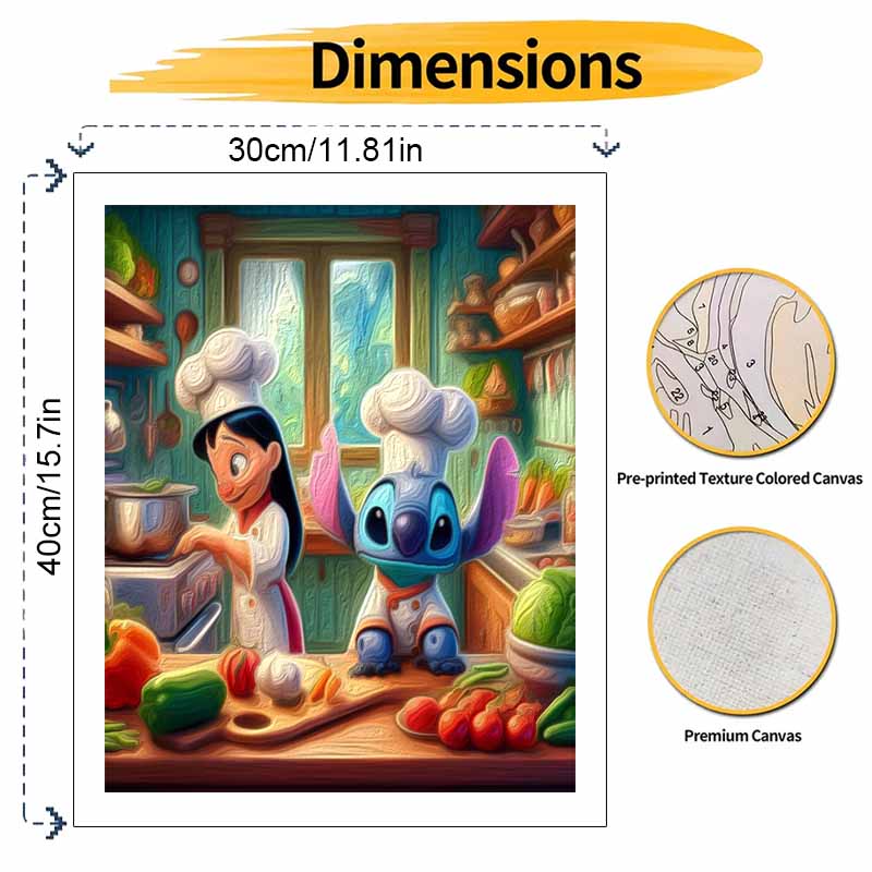 Disney Lilo & Stitch Cooking DIY Painting Kit Classic Style Home Decor Craft Gift Idea Wall Art Paint By Numbers Canvas Home Decoration