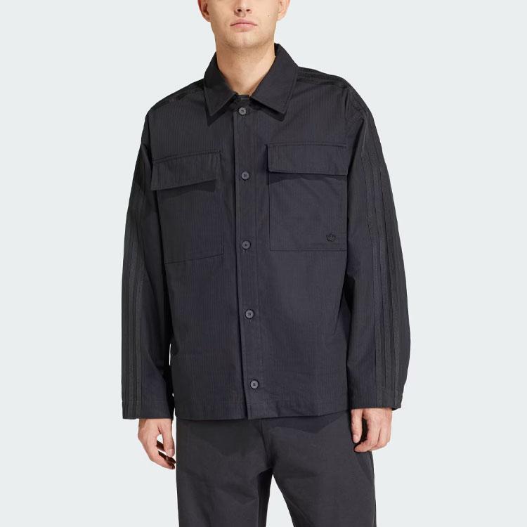Adidas Originals Essential Premium Essentials Overshirt Solid Color Large Pocket Single-Breasted Long Sleeve Jacket Men Jacket Black IS1805