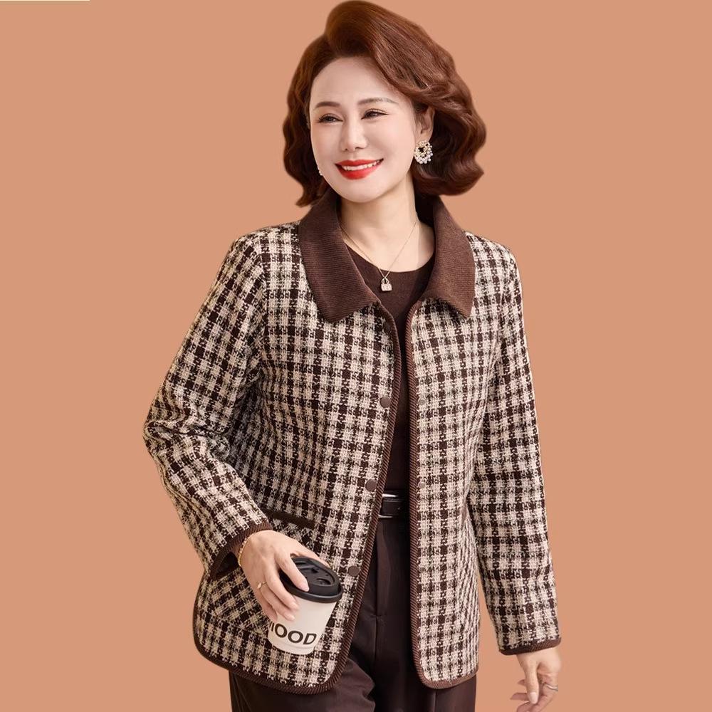 Giacca a quadri chic da donna di mezza età - Blazer casual con revers per primavera/autunno