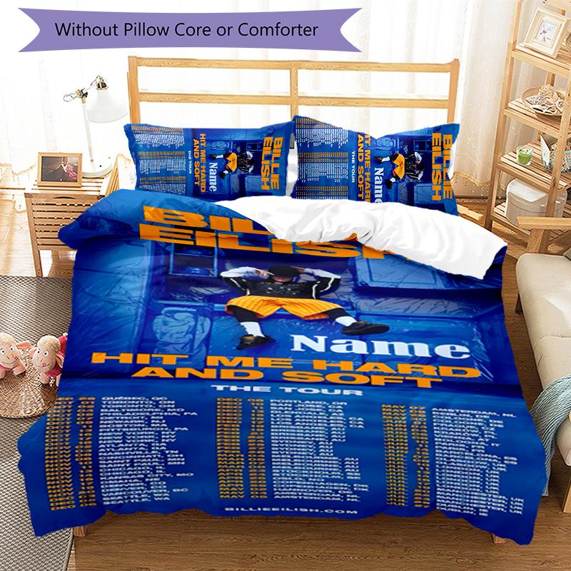 3pcs Custom Name Billie Eilish Bedding Set Duvet Cover Closure Includes 1 Duvet Cover & 2 Pillowcases for All Seasons Bedroom Decor