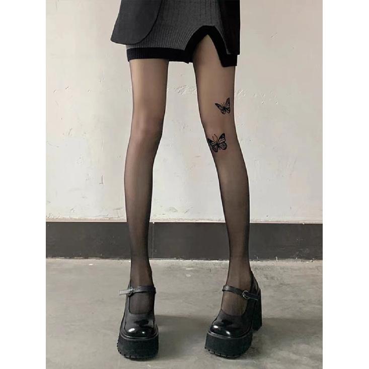 

New black pantyhose, pure and alluring, anti-snag stockings for women, spring and autumn style, butterfly silk pantyhose Average Size