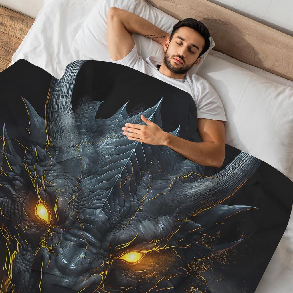 Cool black gold dragon blanket soft flannel blanket living room bedroom sofa office decoration blanket