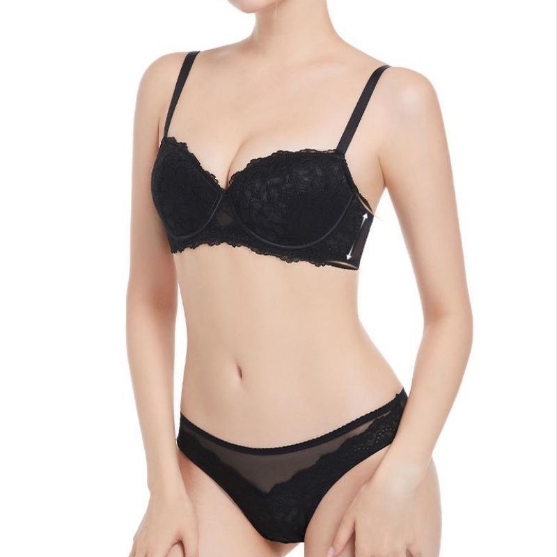 Sexy Half-cup Lace Suit for Small Chest, Non-empty Cup Underwear for Women, Gathered Anti-sagging Bra