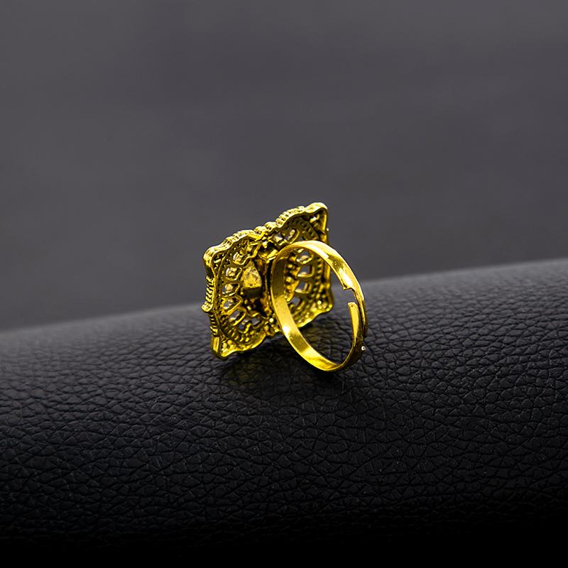 Vintage Gold Gemstone Necklace & Ring Set with Diamond Tassel