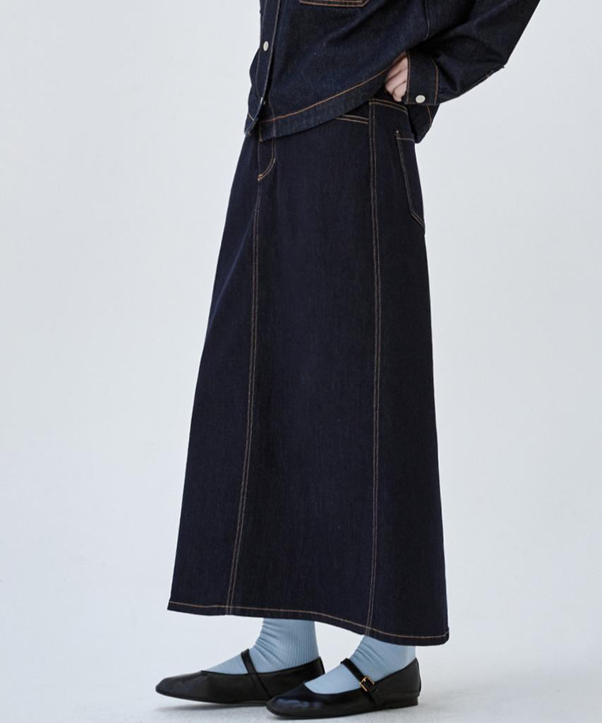MALOUPE 3112 Non-Fade Denim Skirt (Dark Indigo)