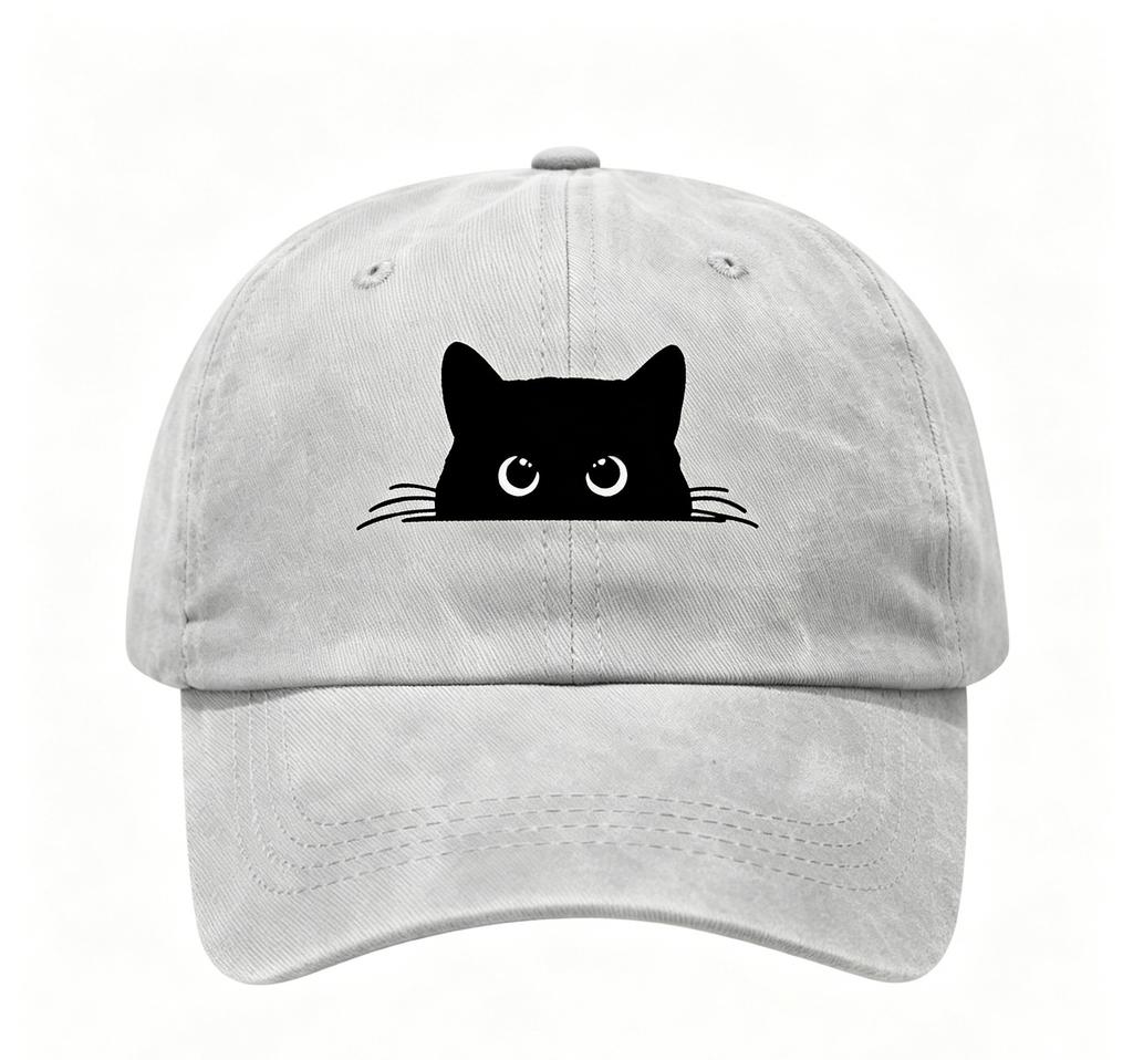Small Black Cat Print Retro Street Feng Shui Wash Men and Women Baseball Cap Casual Outdoor Sun Hat