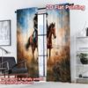 2D FLAT PRINTING 2pcs Curtains (Without Rod) Cowgirl Riding Horse Pattern Modern Curtains Versatile 100% Polyester Curtains Eid
