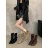 Vintage Pointed Thick Heel Skinny Boots Women's Season Two Wear Belt Buckle Martin Boots Western Boots Short Boots