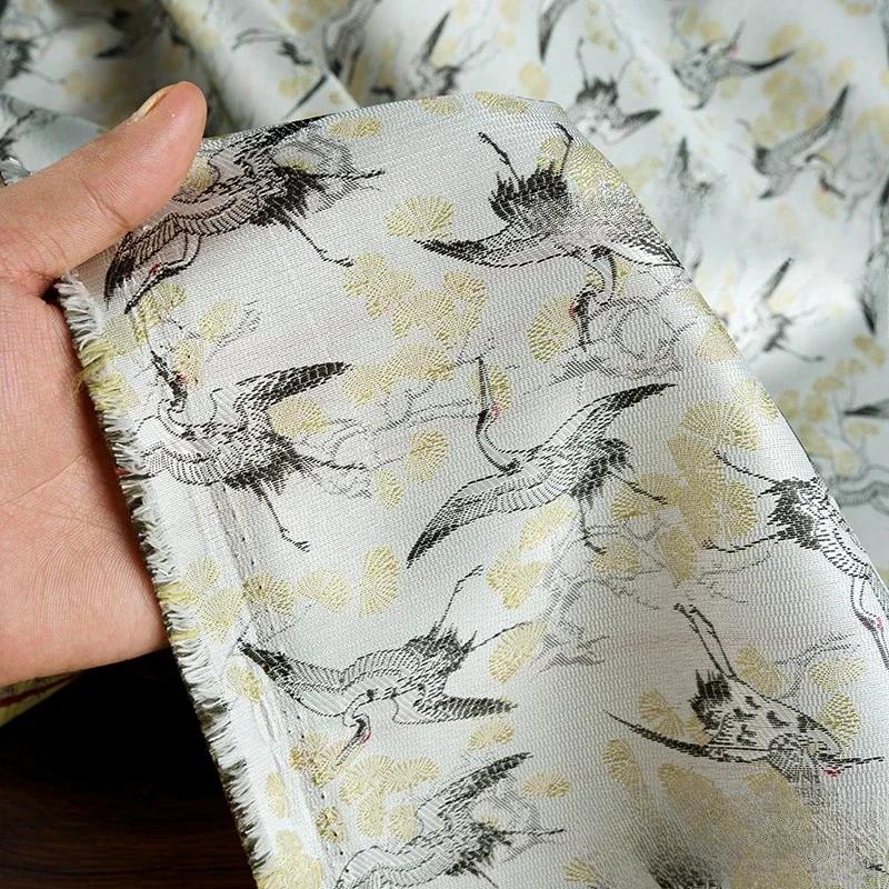 50x148cm Chiński Żuraw Wróżkowy Brokatowa Tkanina Żakardowa Płaszcz Kamizelka Spódnica Miękka Niegniotliwa Tkanina na Odzież Projektancką