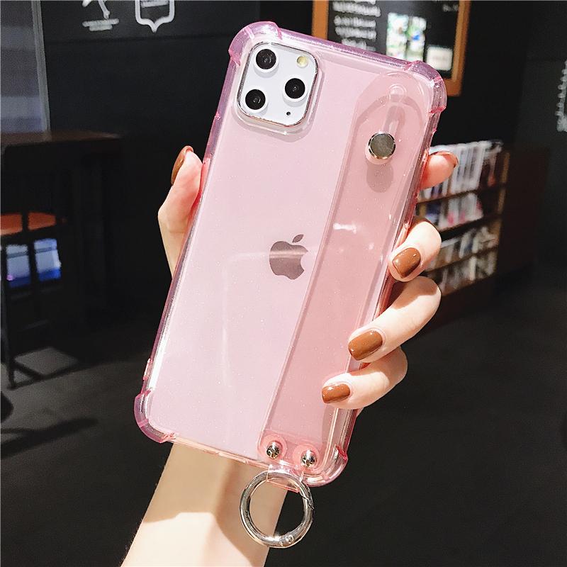 

Чехол для телефона с блестящей пудрой и ремешком на запястье для iPhone 16 Pro Max 15 14 13 12 11 X XR XS 7 8 Plus SE 2020 Прозрачная противоударная крышка 16 pro max