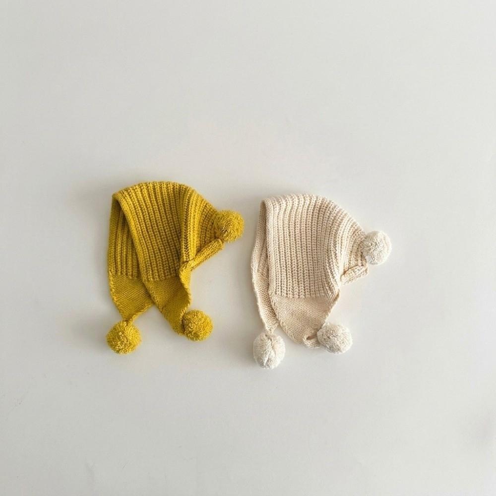 Solid Color Knit Earflap Hat Pom Pom Top Winter Hat Stylish Cold-Resistant Hat  Winter Season