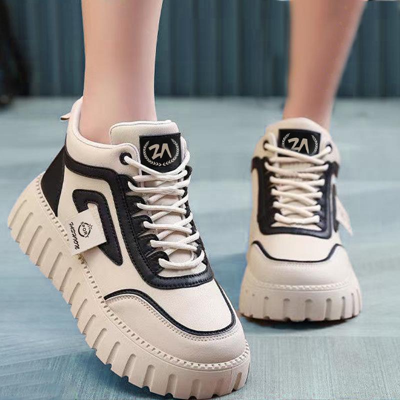 

High-top women s shoes 2025 new thick-soled plus high-board shoes casual trendy sports shoes women s single cotton same style 36