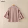ZANZEA Women Casual Turn Down Collar Loose Puff 3/4 Sleeve Plain Blouse