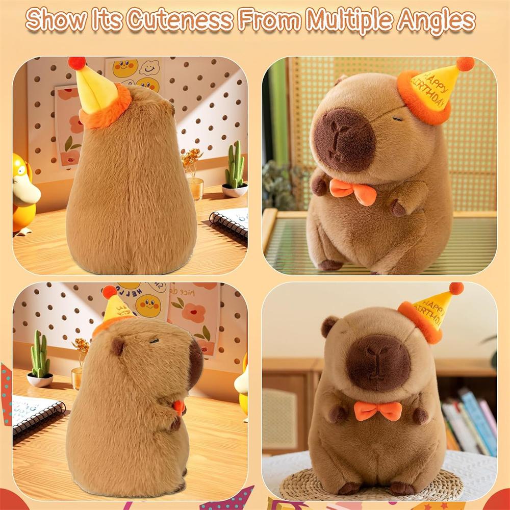 Cute Happy Birthday Capybara Plush Soft Capybara Stuffed Animal Soft Stuffed Toy Kawaii Birthday Gifts Party Decoration for Kids