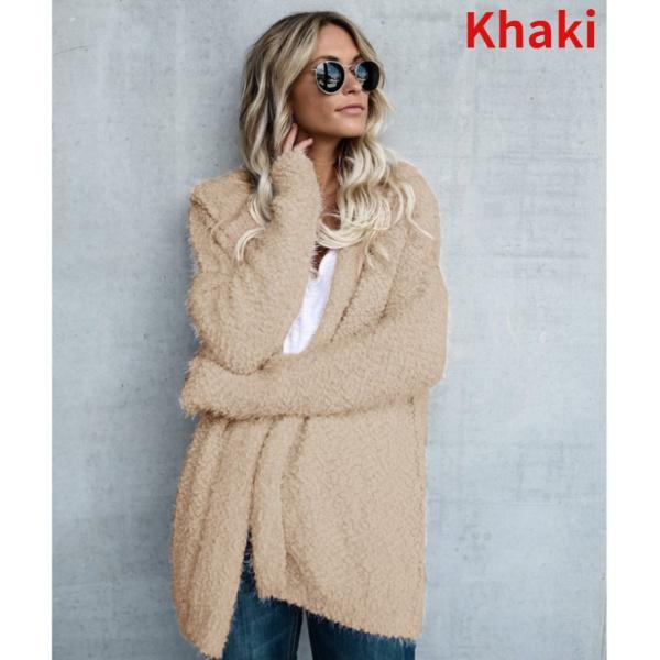 

Осенне-зимняя куртка, женский плюшевый кардиган с длинными рукавами, свободный свитер с капюшоном S хаки