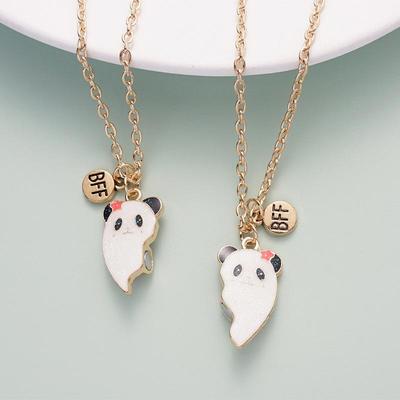 Collar Colgante de Amistad Oso Rosa y Panda para Niños - Diseño de Empalme Magnético de Dibujos Animados