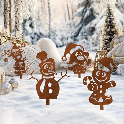 Christmas Garden Four-Piece Set Metal Decorative Stakes Cute Country Style Ornaments Vintage Rustic Ground Insert Christmas