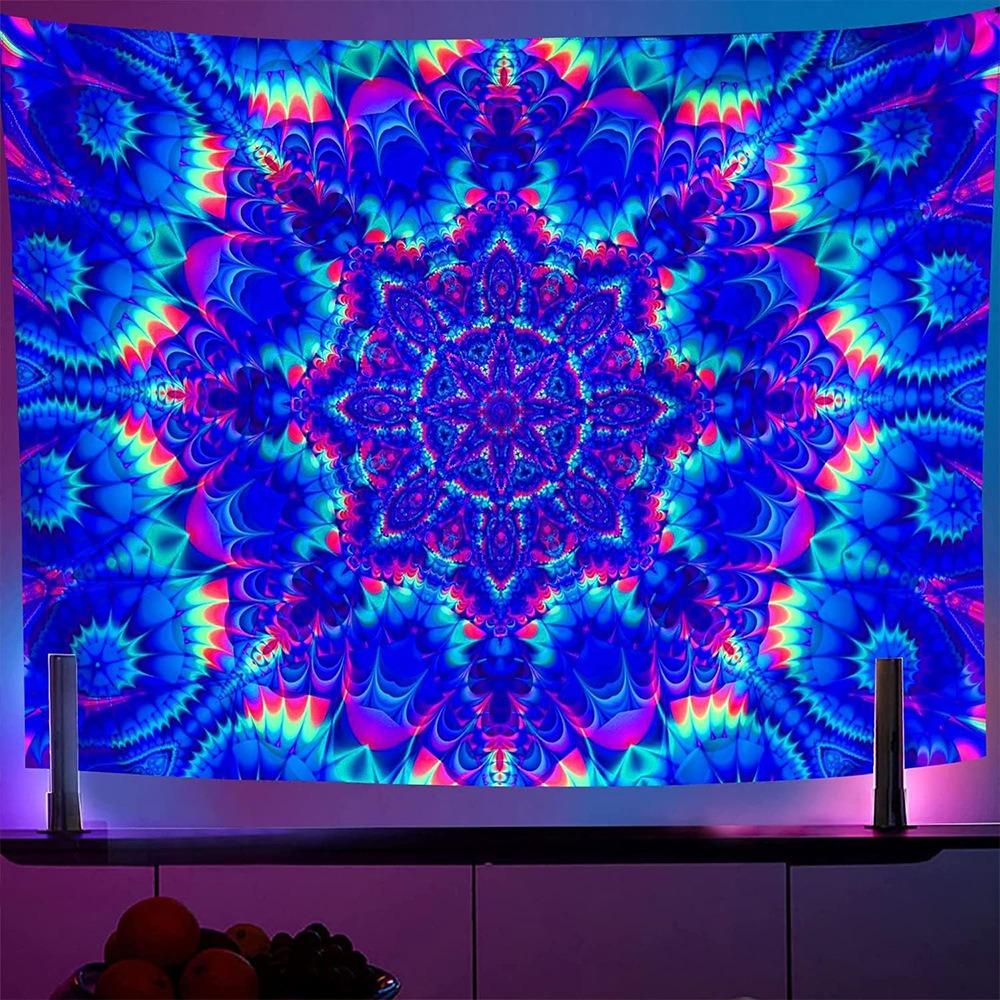 UV Reactive Blacklight Tapestry Trippy Skull Alien Mushroom 2D Flat Printed Peach Skin Wall Hanging Bedroom Aesthetic Room Decor