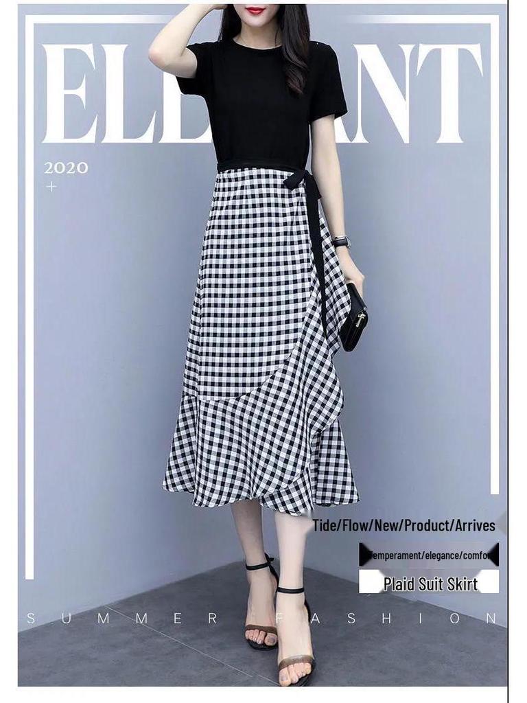 Elegant Plaid Suit Dress 2026: Women's Waist-Cinched Two-Piece Set