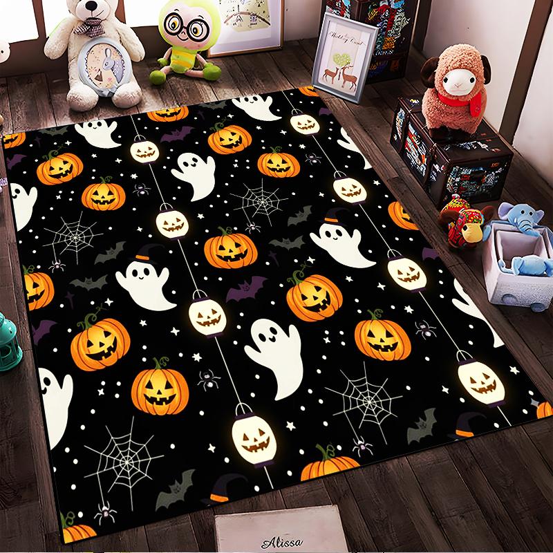 Halloween Ghosts and Pumpkins Pattern Rug Non-slip Rug Suitable for Living Room and Bedroom Sofas.