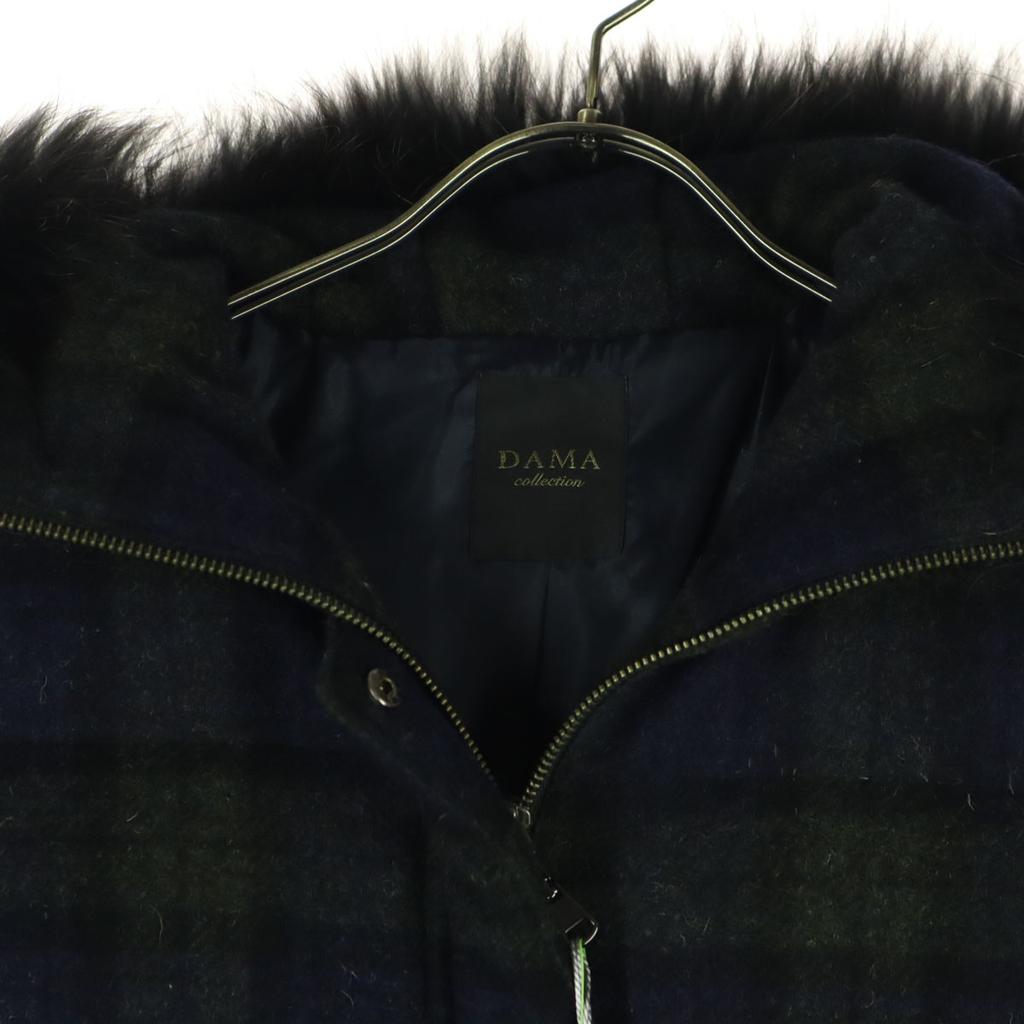 DAMA Collection Check Pattern Long Sleeve Down Coat M Navy Fur Removable Women Used