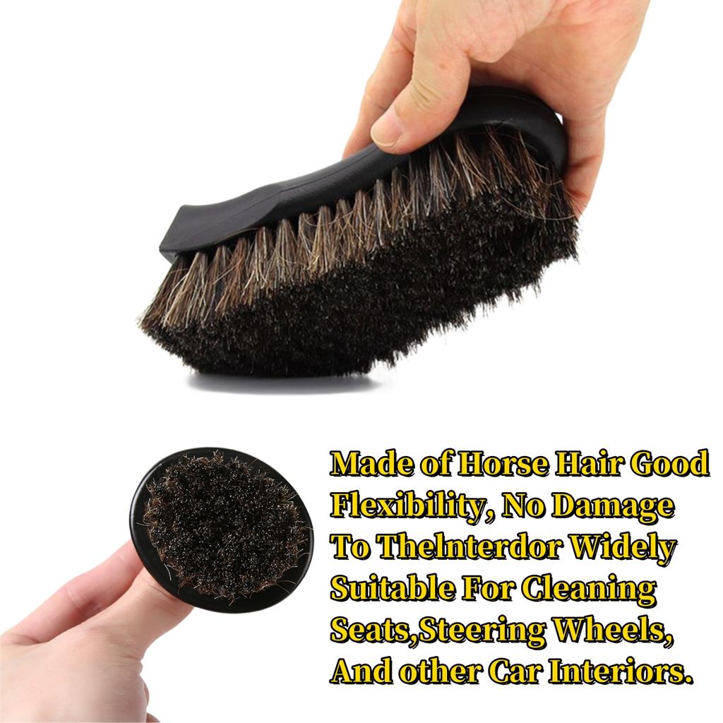 Auto Leather Cleaning Brush Set Genuine Horsehair Detailing Brush Car Detail Clean Tools for Car Leather Fabrics Carpets Etc