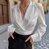 Ladies Elegant Satin Temperament Spring and Autumn Shirt White V-neck Long-sleeved French Light Luxury Shirt
