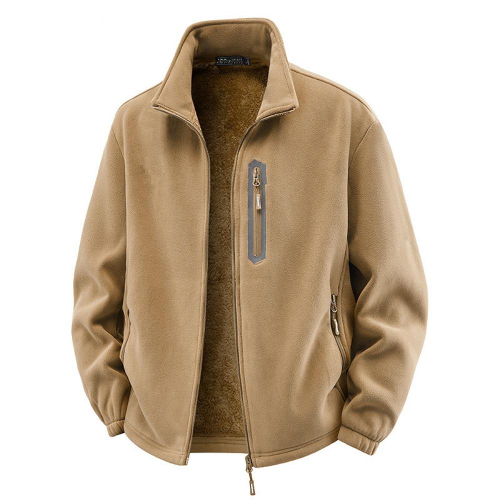 

2026 Winter Thicken Polar Fleece Jacket Warm Windproof Full Zip Up Coat Multiple Zipper Pockets Outdoors Plus Size Jackets Outwear M хаки