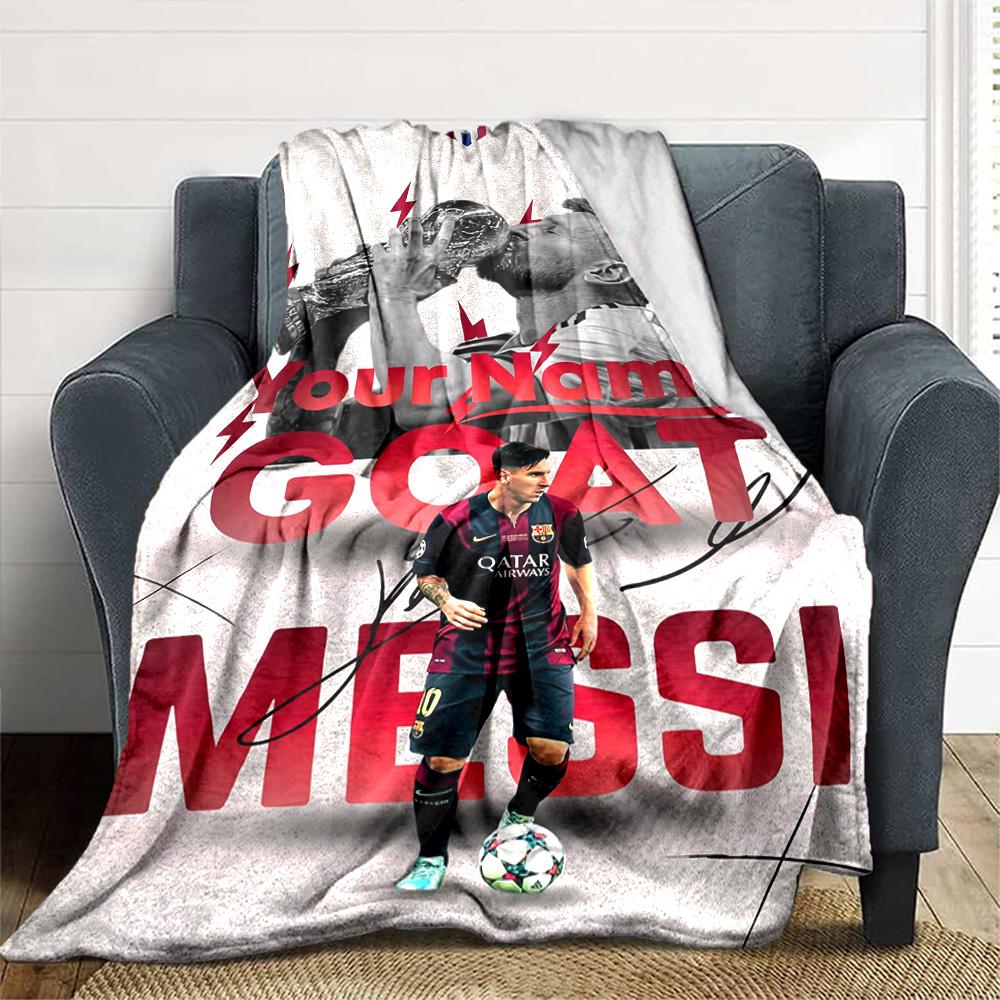 Football Messi Customize Your Name Blanket Gift Personalized Blanket Warmthful Decor Versatile for Office Office Chair Nap Bed