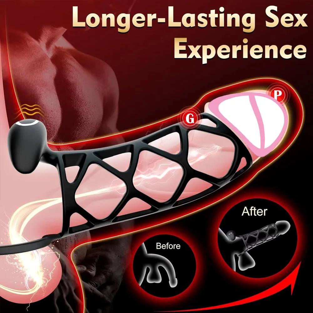 Vibrating Cock Ring Penis Extender Sleeve Male Penis Vibrator Delay Ejaculation Wireless Control Adult  Sex Toys for Men Couples