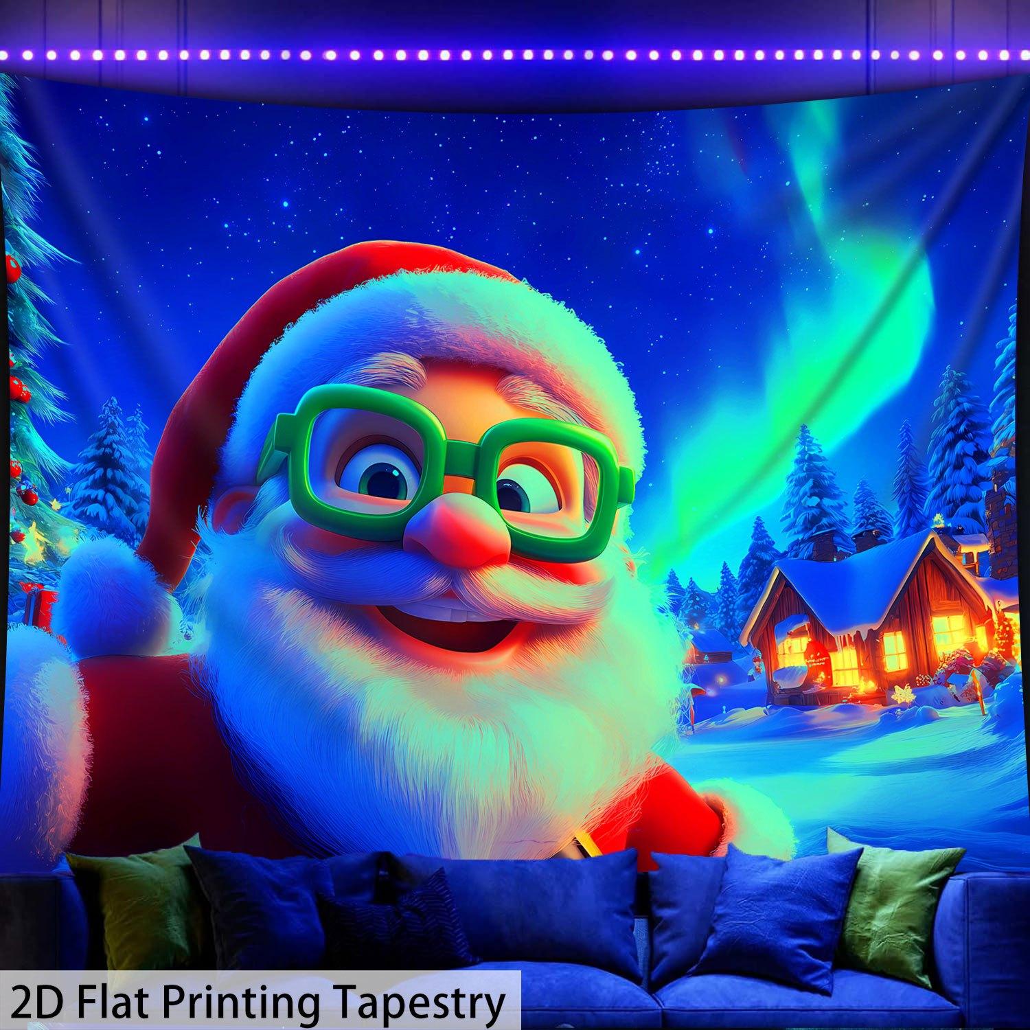 

Анимированный Рождественский Дед Мороз Флуоресцентный Гобелен Космос УФ Черный Свет Гобелен, Настенный Декор для Гостиной Спальни Офиса Дома 95x73cm